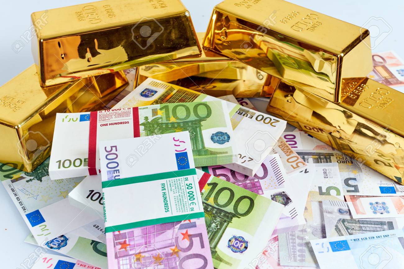 78492129 gold bar concept finance background with money euro money euro cash background