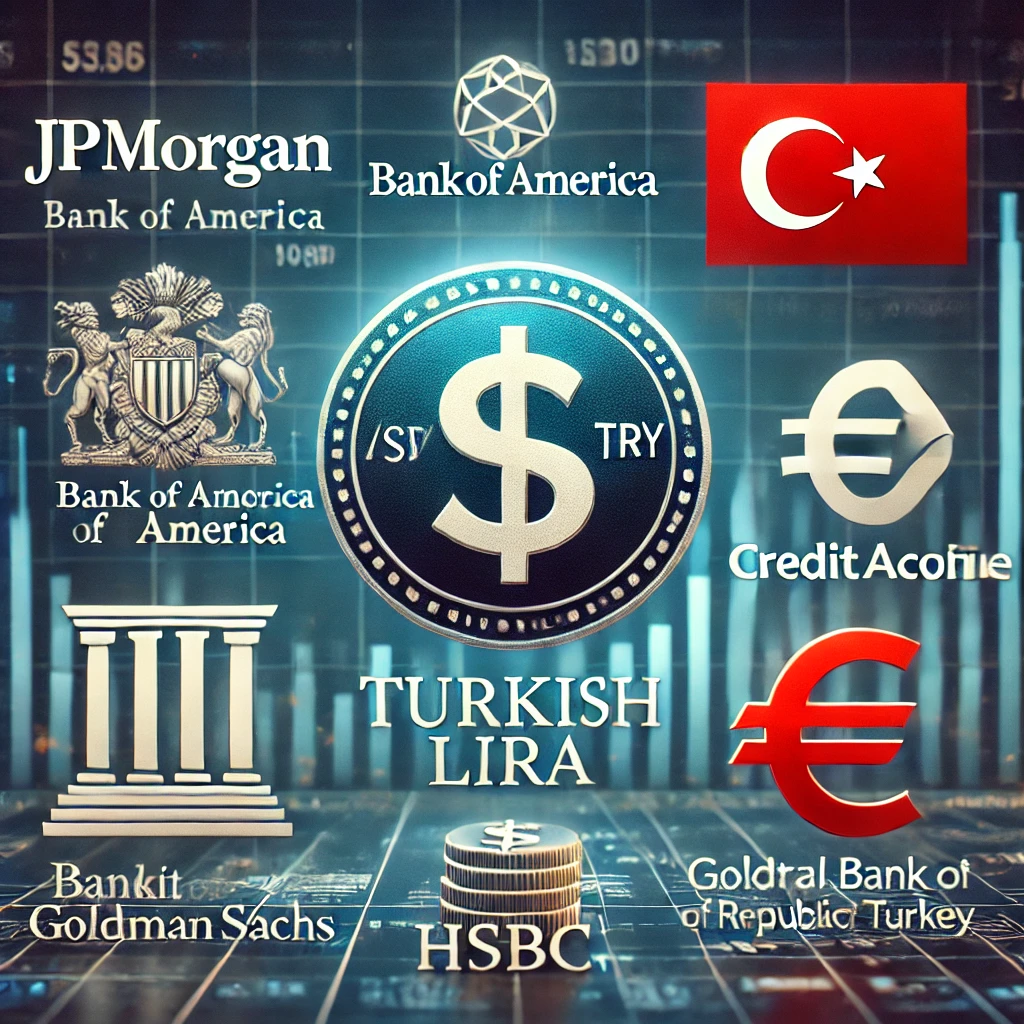 DALL·E 2025 01 13 23.00.22 A financial themed image for a newspaper article about the US Dollar Turkish Lira USD TRY exchange rate. The image features the logos of major finan