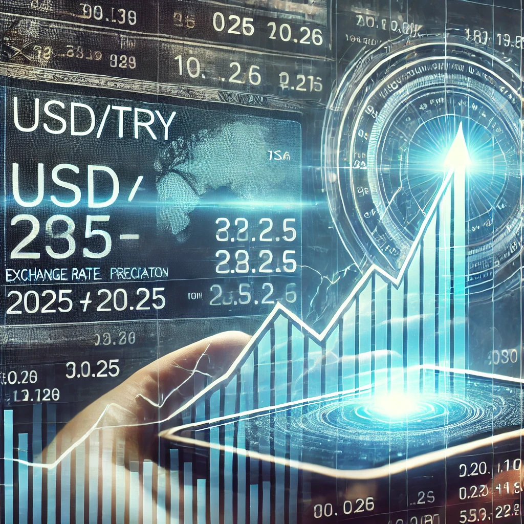DALL·E 2025 02 18 15.02.47 A financial news graphic featuring a dynamic USD TRY exchange rate chart. The image includes an upward trending line graph with a digital display show
