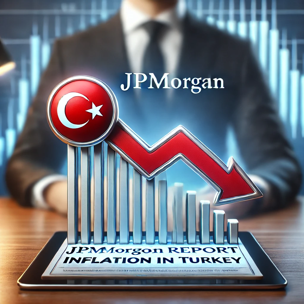 DALL·E 2025 02 25 13.15.17 A professional financial news graphic featuring a desk with a JPMorgan report on inflation in Turkey. The report should be placed prominently on the d