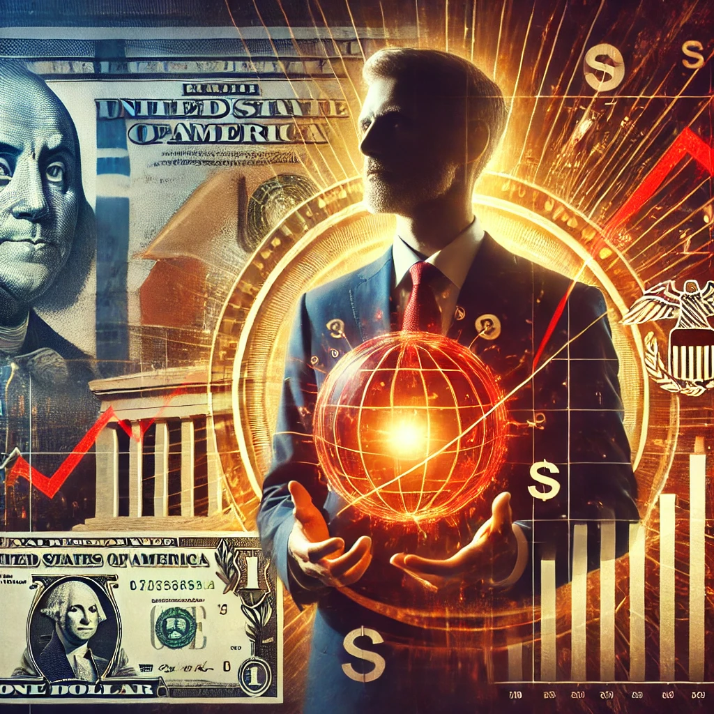 DALL·E 2025 02 25 21.29.51 A financial news graphic illustrating the Federal Reserve and inflation impact. The image features a conceptual representation of a Federal Reserve of