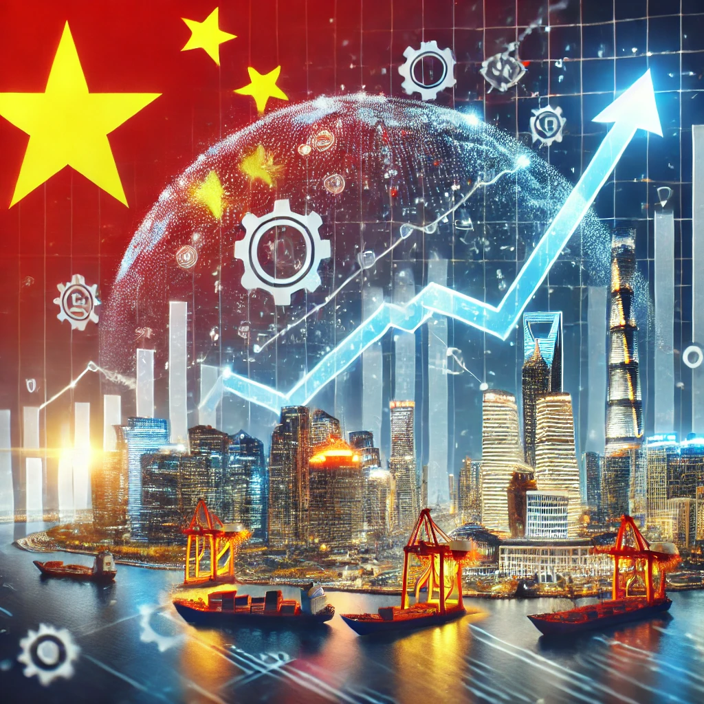 DALL·E 2025 03 05 12.12.57 A symbolic representation of Chinas economic growth in 2025. A financial graph showing an upward trend with the Chinese flag in the background. A mo