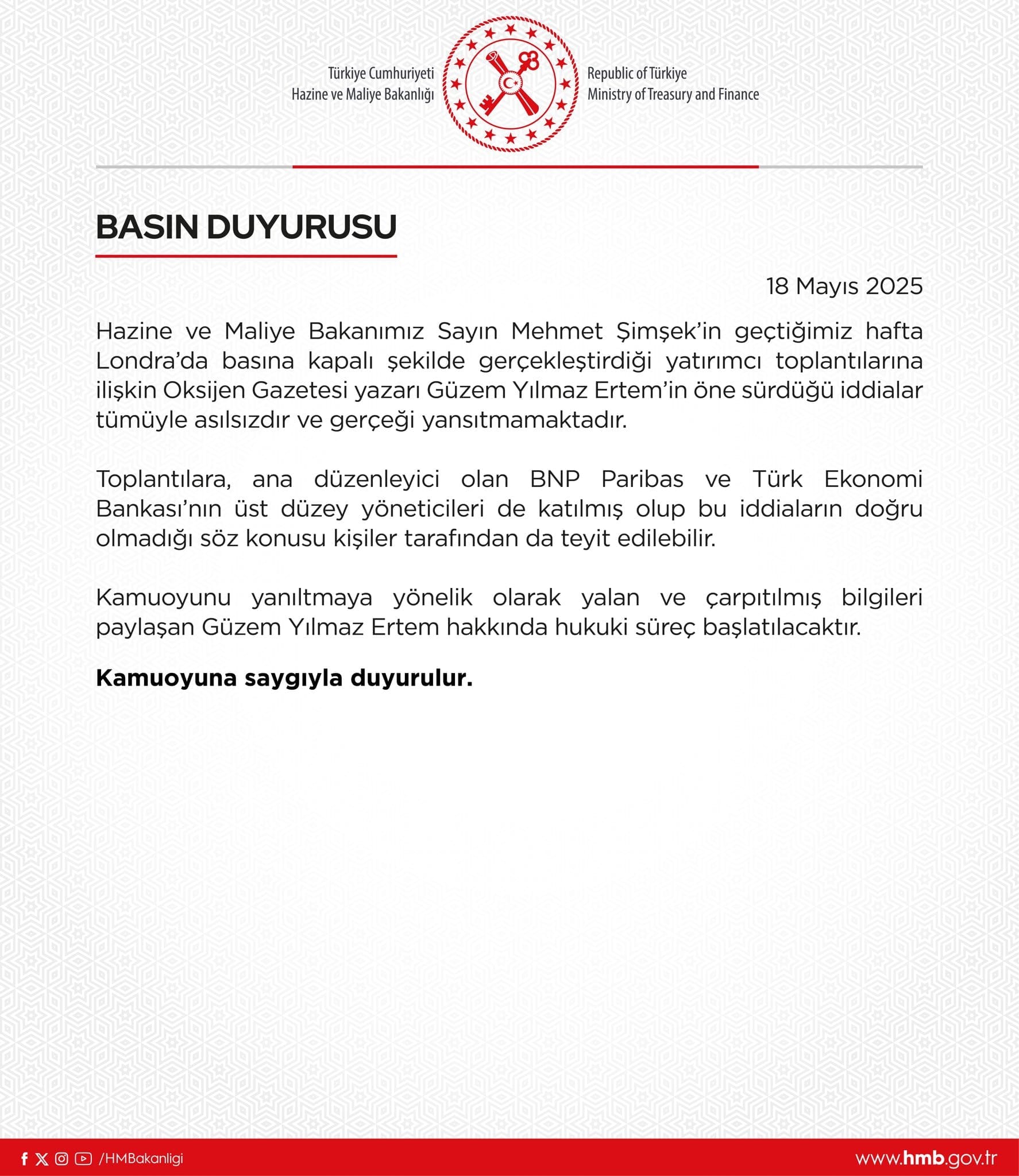 hazine ve maliye bakanligindan londradaki yatirimci toplantilarina iliskin aciklama 0 msO1uOrj