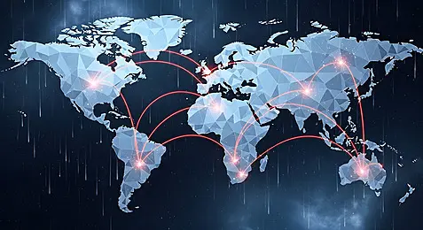 pngtree global network connections visualized on a polygonal world map with glowing image 19891970
