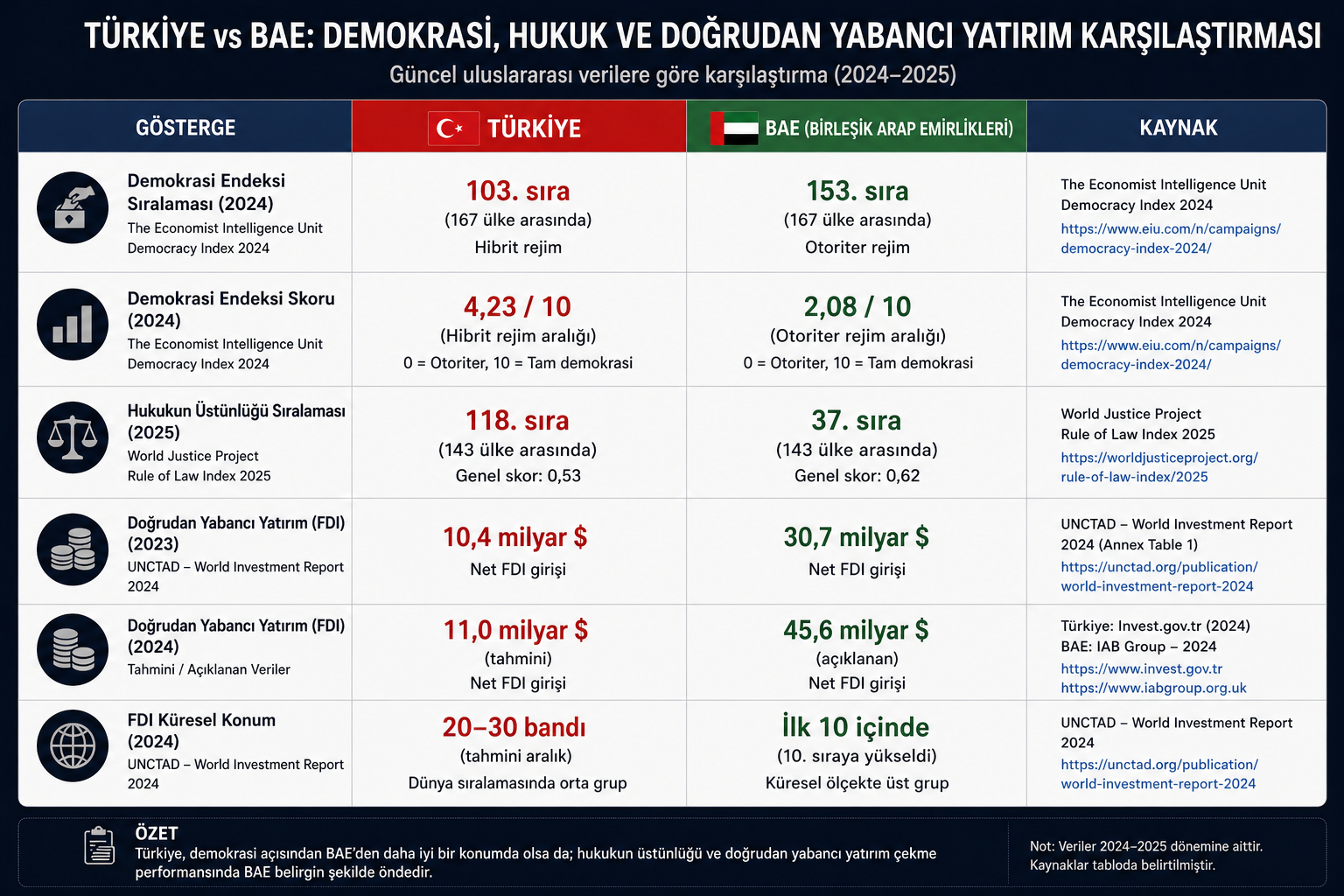 Türkiye ve BAE arasındaki yatırım farkı değişiyor mu? Jeopolitik risk, hukuk ve sermaye akımları üzerinden yeni dengeyi analiz ediyoruz.